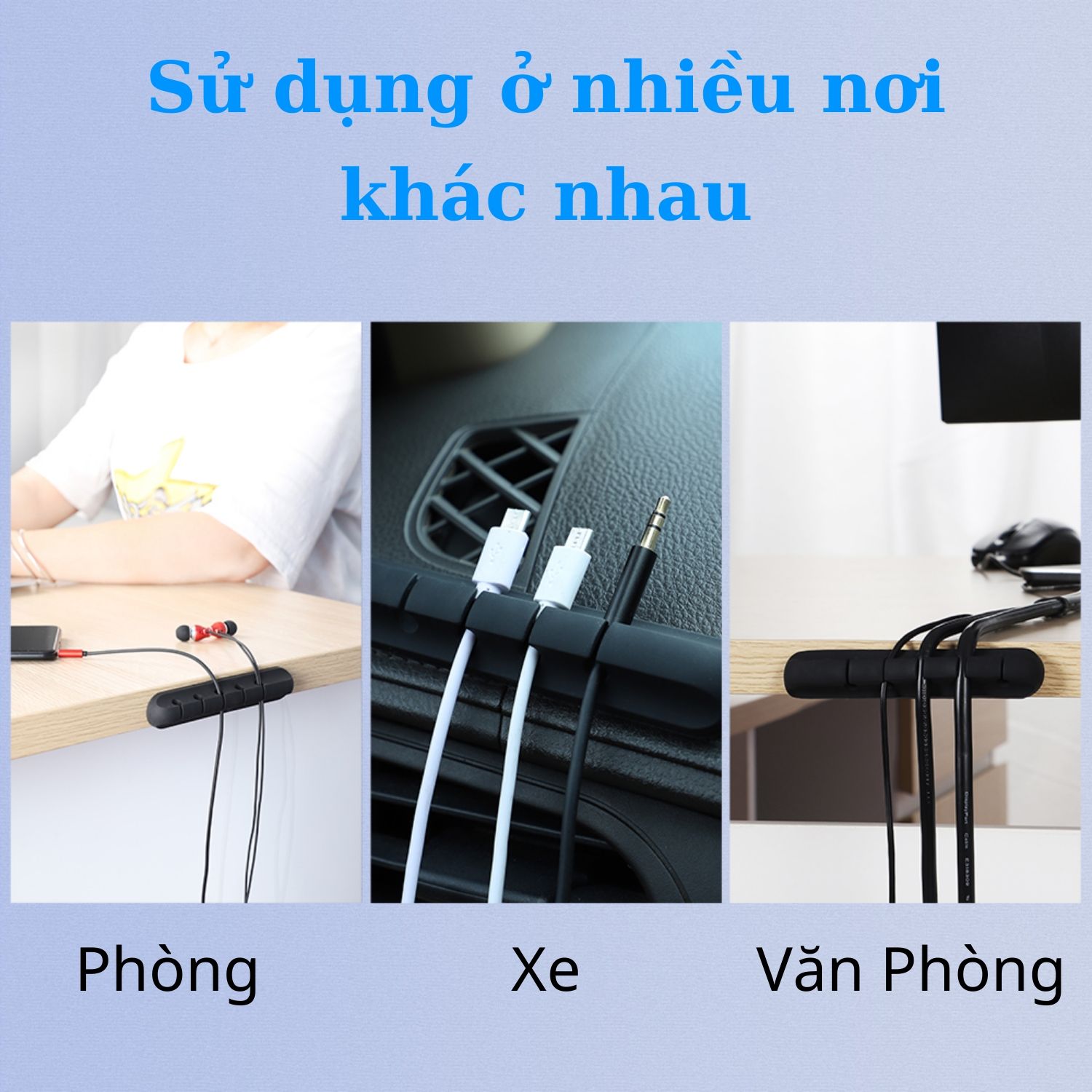 Đế đỡ cố định dây cáp sạc tai nghe dây điện dây chuột - 3 Size - Kèm miếng dán 3M - Min STORE