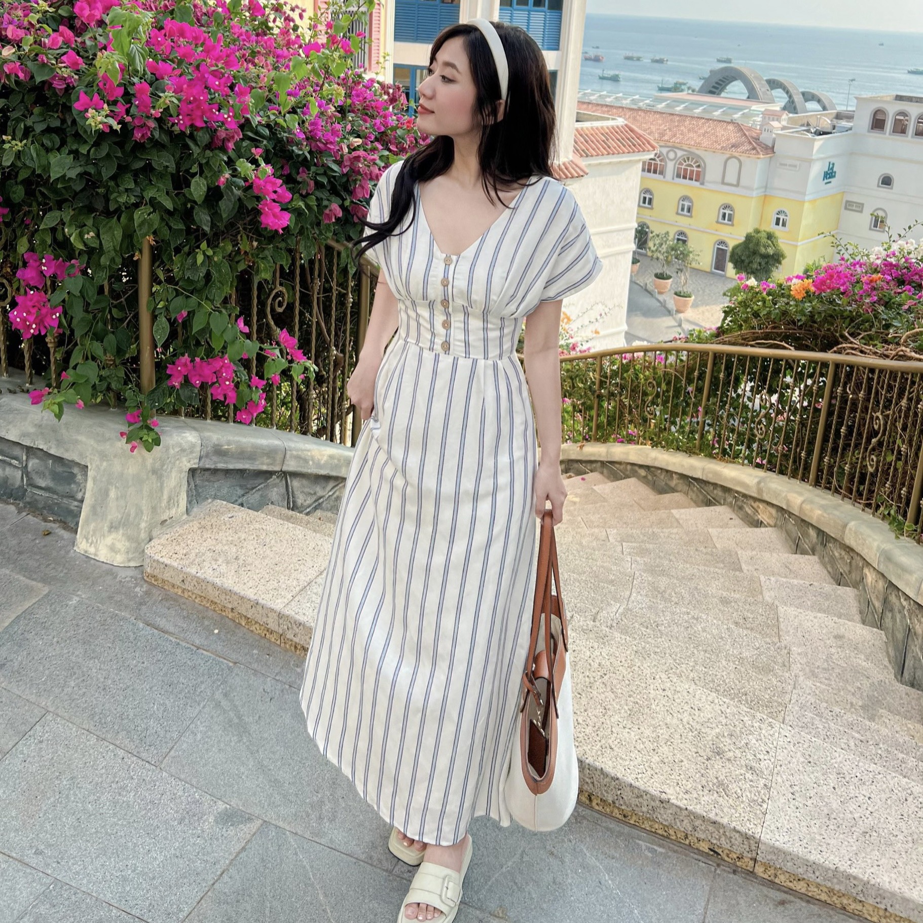 GOLA - Đầm SOKI - Đầm sọc dáng dài tay cánh dơi