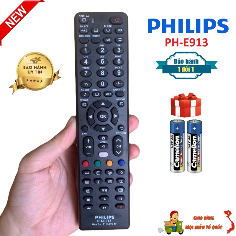 Bảng giá Điều khiển tivi Philips PH-E913 Smart TV LED LCD Hàng tốt [ BH đổi mới, tặng kèm pin ] Remote tivi Philips
