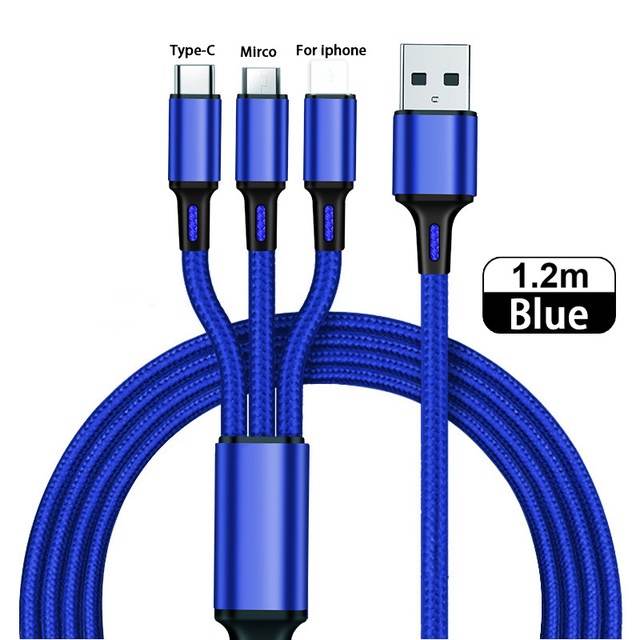 Dây cáp sạc 3 đầu đa năng 2a 3 in 1 bọc dù dài 1m2