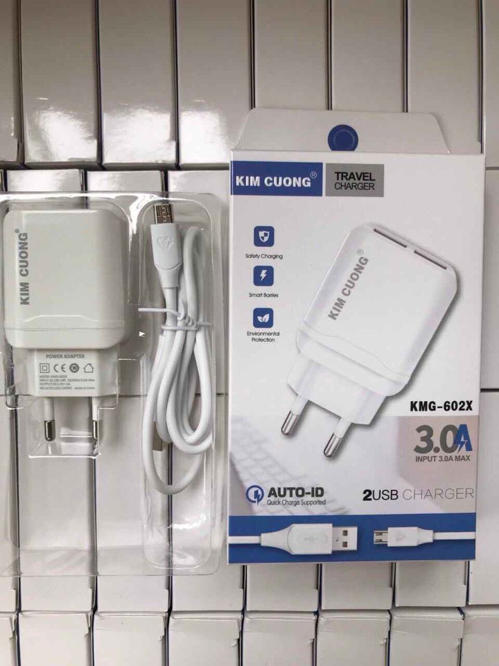 Bộ Sạc KIM CƯƠNG KMG 602X 3.0A MAX  kèm cáp micro usb