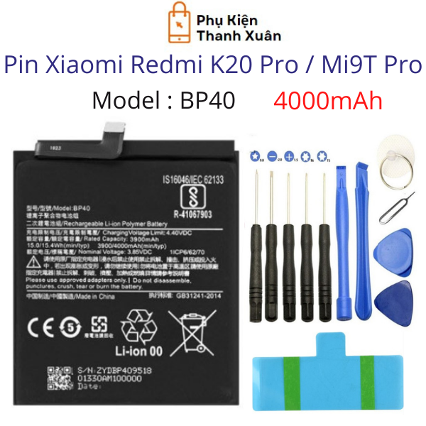 Pin xiaomi redmi k20 pro / xiaomi mi9t pro bp40 4000mah | hàng nhập khẩu | tặng kèm bộ tháo mở