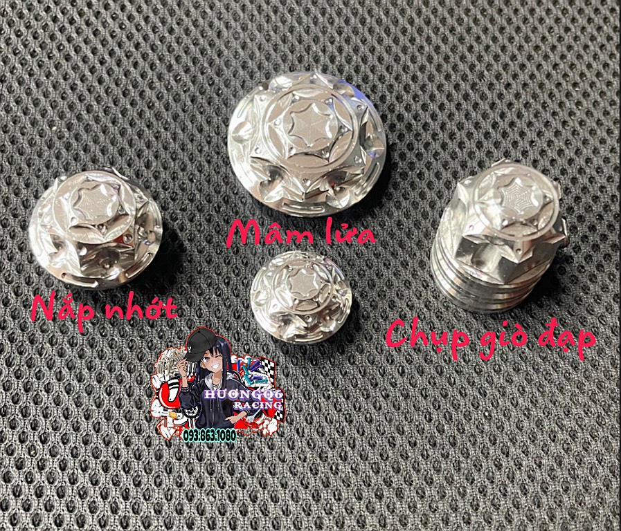 Set mâm lửa+nắp nhớt+chụp giò đạp salaya inox 304 cho các dòng xe honda