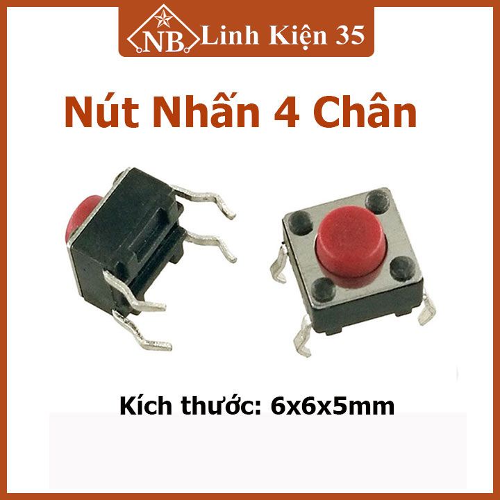 Nút nhấn 4 chân 6x6x5mm (đỏ -1 Con)