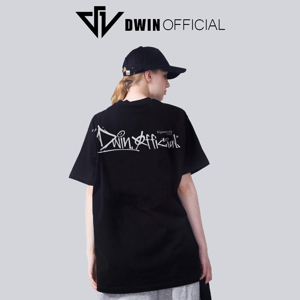 Áo thun unisex DWIN SIGNATURE logo thời trang basic tee phông trơn nam nữ tay lỡ oversize form rộng