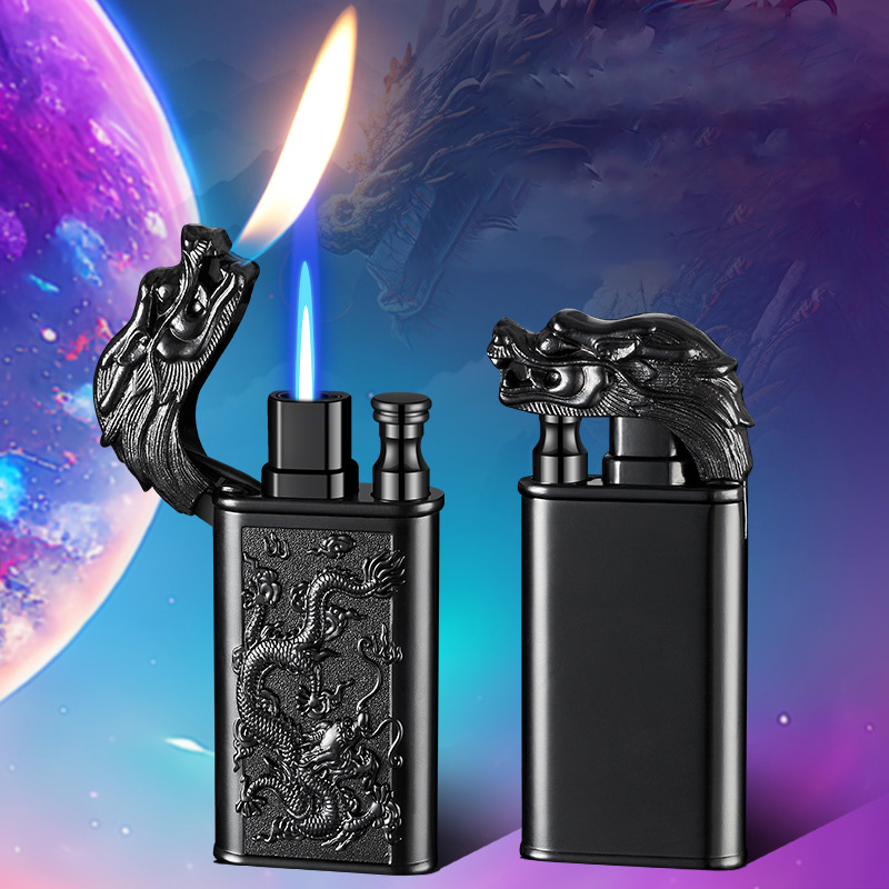 Bật lửa 2 chế độ lửa hình rồng phun lửa (lửa ngọn và lửa khè) kim loại - xài gas