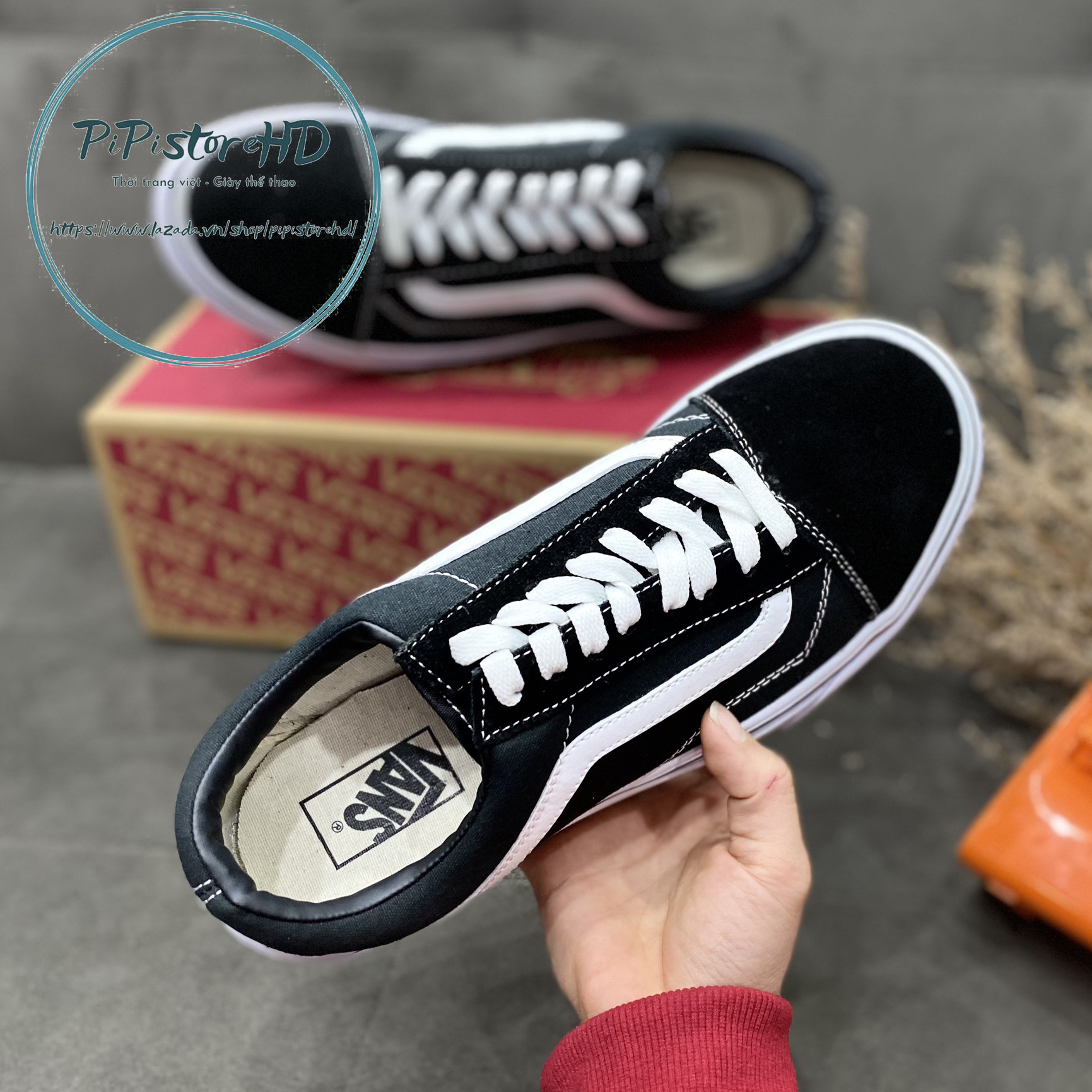 Giày Vans đen, vans old đen 11.Full box giấy gói, size 36-44
