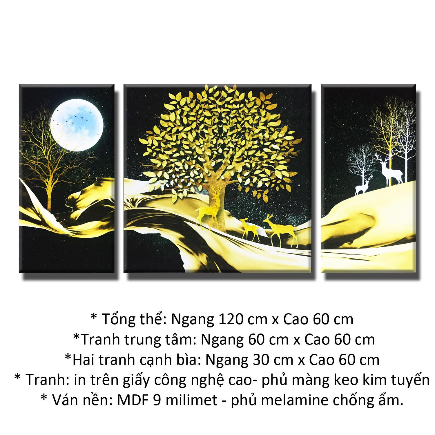 Tranh treo tường - Cây Trường Sinh Tài Lộc 39 - Tranh Minh Hiền (Bộ 3 tranh - KT 60 x 120 Cm)