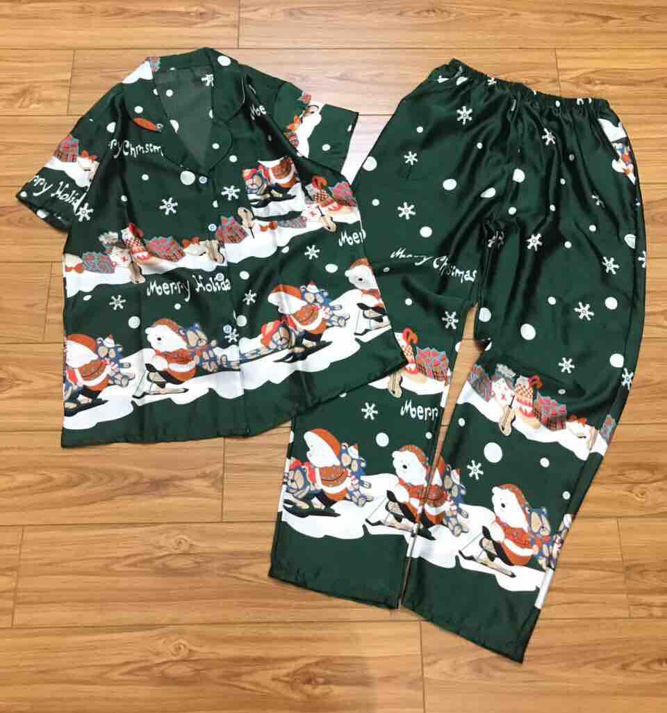 [HCM]Bộ pijama TNQD Satin lụa bông chân Noel