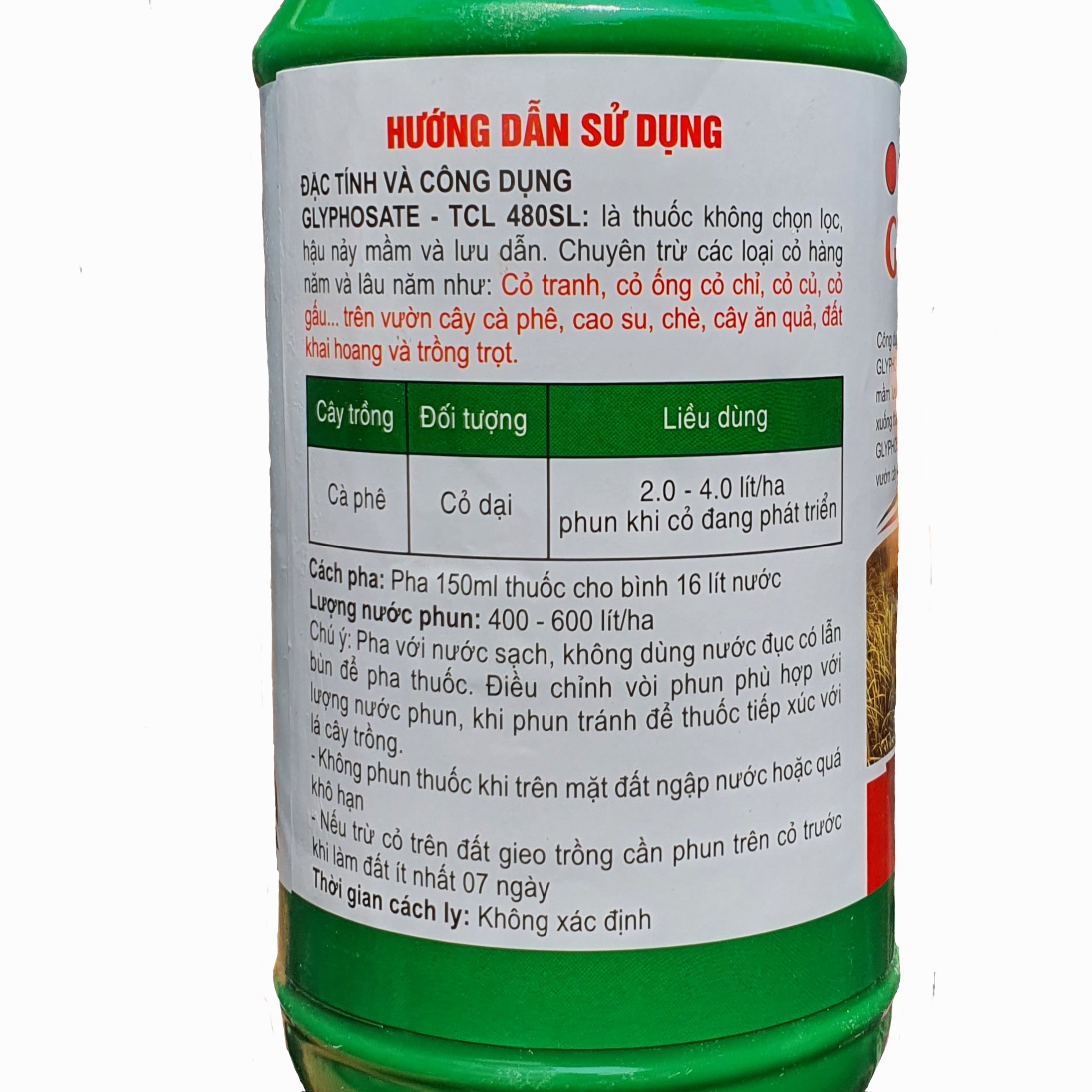 (Combo 5 chai)💎 Thuốc trừ cỏ Lưu Dẫn Glyphosate - TC 480SL (Chai 900ml)💖
