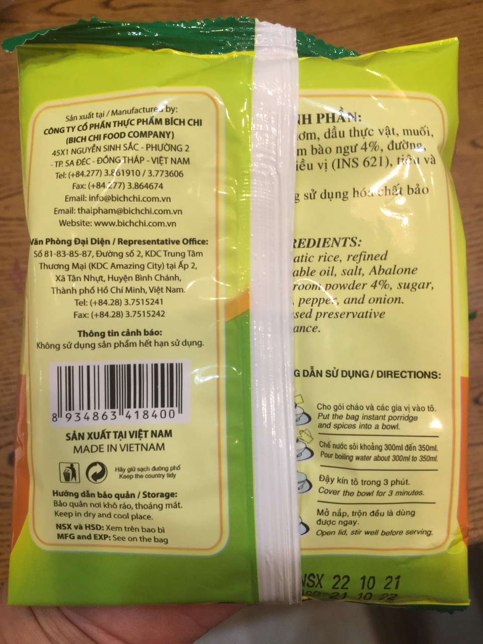 10 gói cháo nấm bào ngư Bích Chi