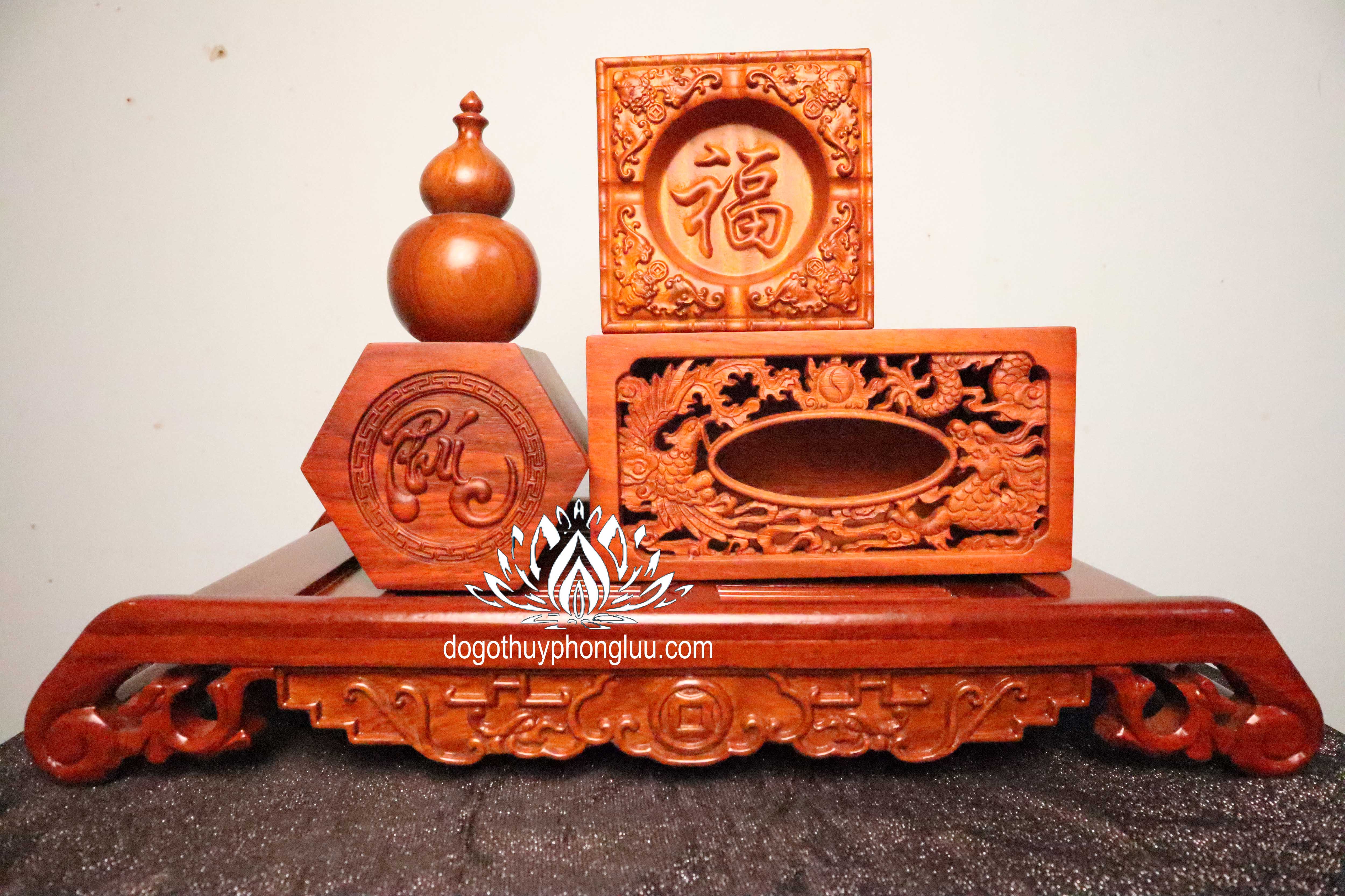 Combo 5 món giá rẻ khay trà lan đũa,gạt tàn,hộp giấy,hộp đựng chè,ống tăm,gỗ hương cao cấp-ao