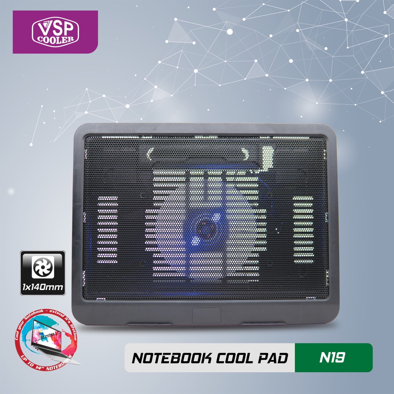 [HCM]ĐẾ TẢN NHIỆT VSP COOLER N19 (1*Fan 14cm)