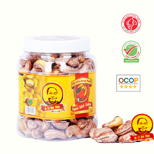 Hạt Điều Vỏ Lụa rang muối hộp 500g - Bà Tư Bình Phước