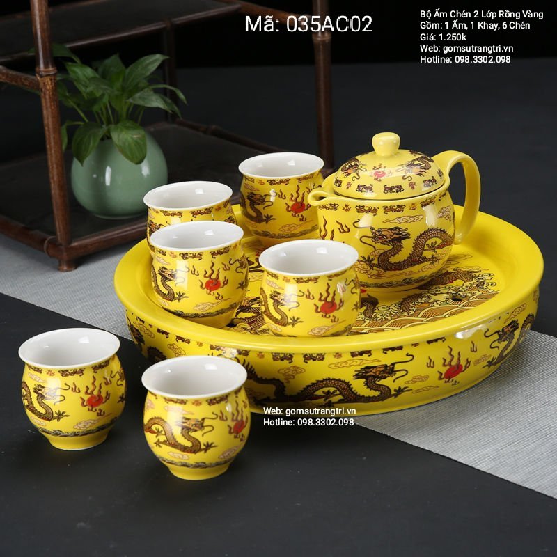 Bộ ấm chén 2 lớp rồng vàng