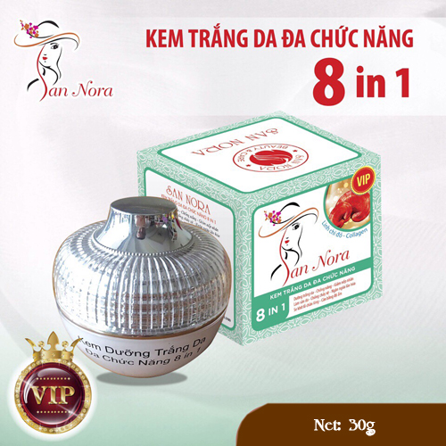 Kem trắng da mặt đa chức năng dưỡng chất Linh chi đỏ và Collagen kem sannora 8 tác dụng 30g