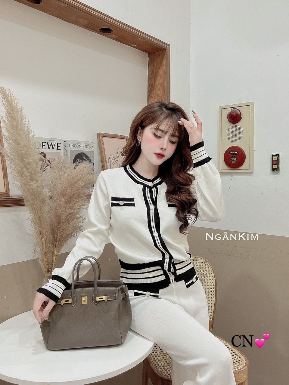 Set bộ len viền khuy ngọc