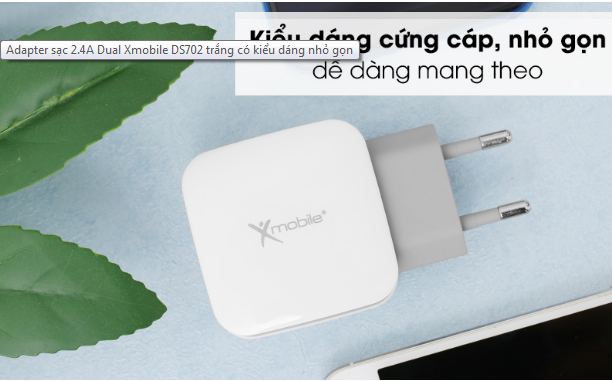 Adapter sạc 3.4A Dual Xmobile DS702 Trắng