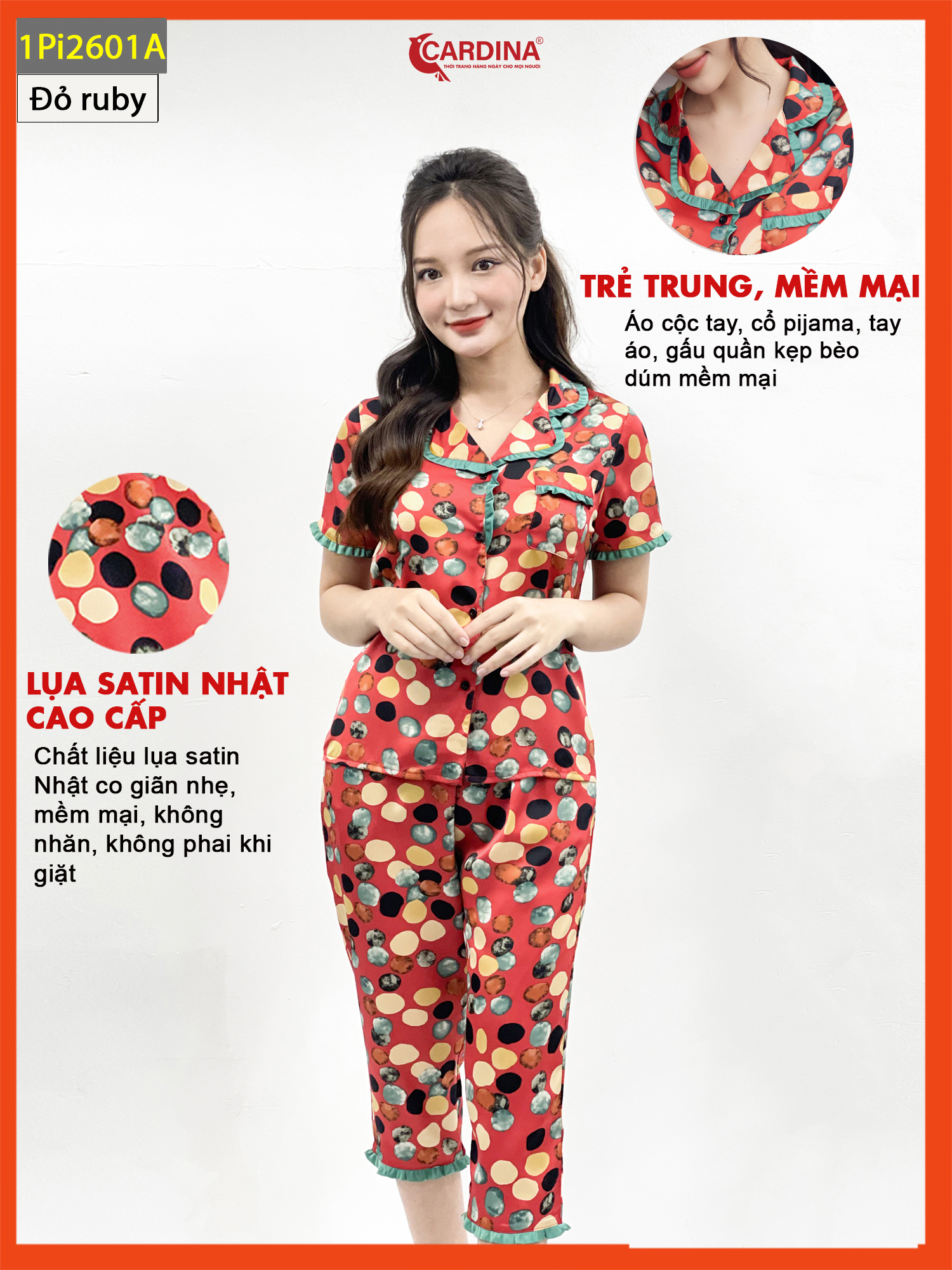 Đồ Bộ Pijama Nữ 𝐂𝐀𝐑𝐃𝐈𝐍𝐀 Chất Lụa Satin Nhật Họa Tiết Tinh Tế 1Pi26