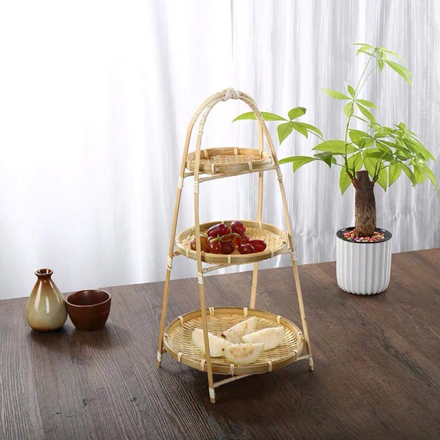 Mẹt tre tầng đựng đồ ăn trang trí( gồm mẹt và kệ)
