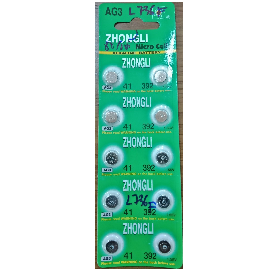 Pin AG3 / L736F ZhongLi 1.55V / 1 Vỉ gồm 10 viên