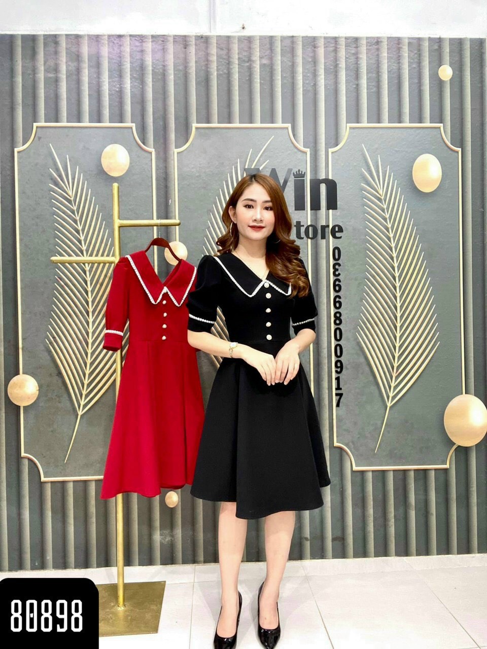 [HCM]ĐẦM NỮ CỔ SƠ MI PHONG CÁCH QUÝ TỘC CÓ 2 MÀU ĐỎ - ĐEN HHP