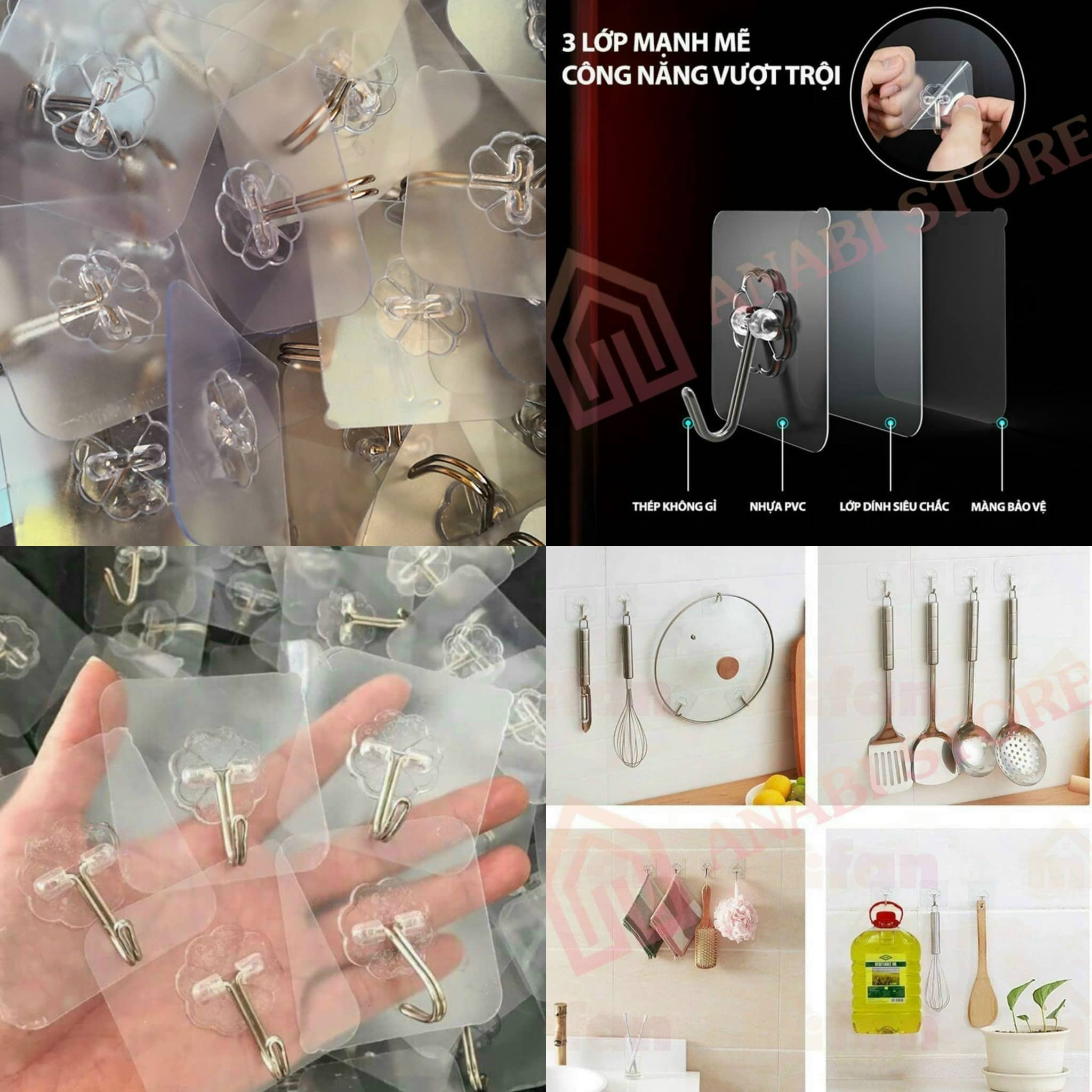 COMBO 10 Móc dán tường chịu lực siêu đỉnh - Treo thoải mái dụng siêu ích mọi vị trí trong nhà, dễ gắn dễ sử dụng, giá rẻ sập sàn Lazada