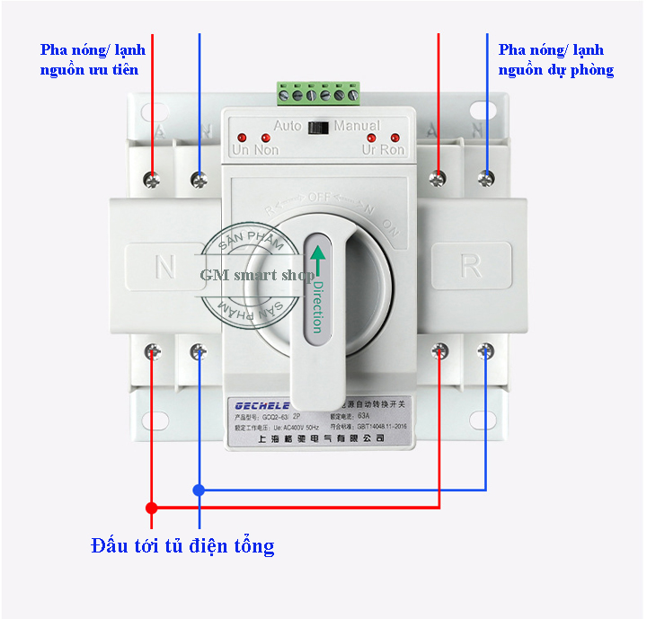 Bộ chuyển nguồn tự động ATS 2P 63A GECHELE , át chuyển nguồn, cầu dao đảo chiều tự động