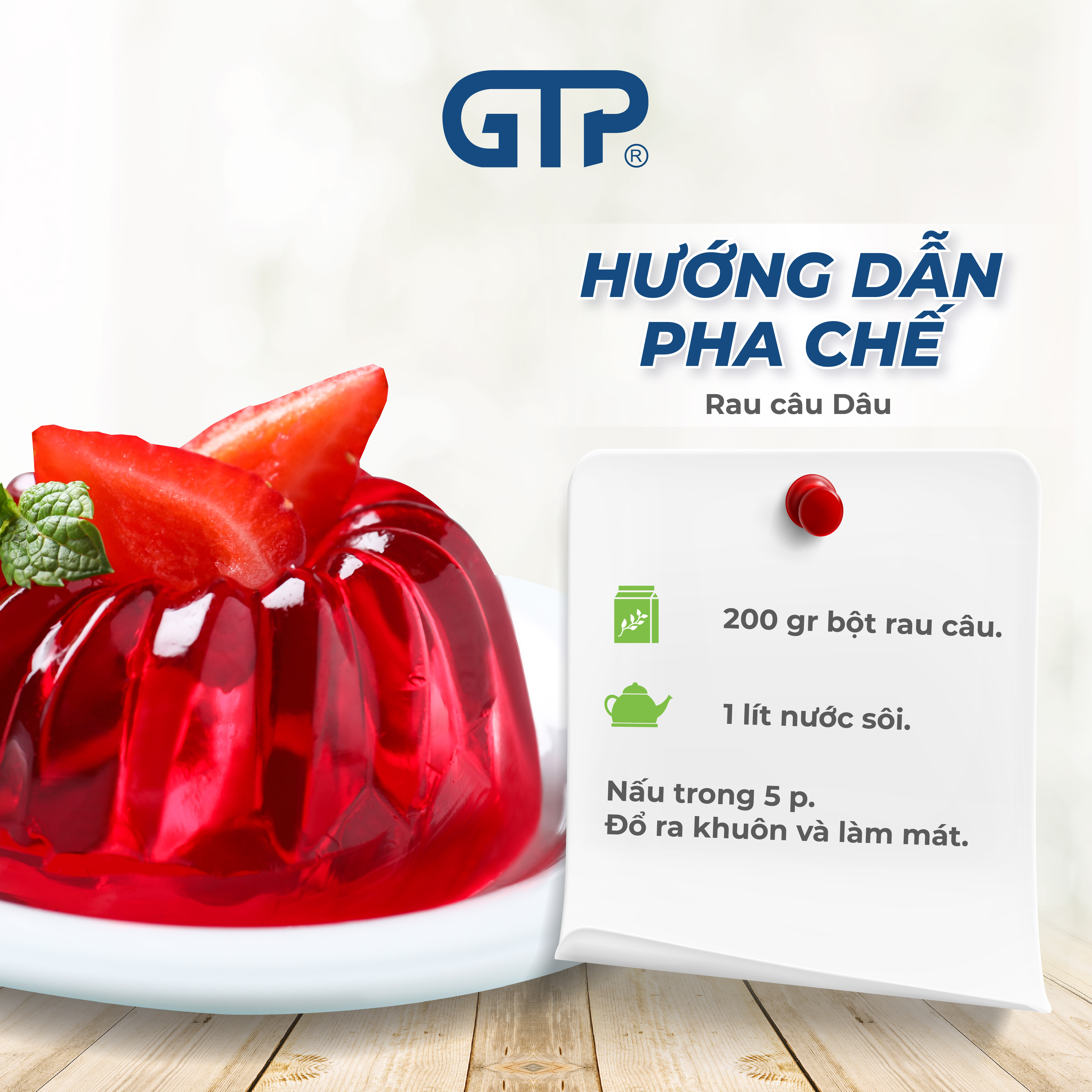 Bột Rau Câu hương Dâu GTP (200g/gói)