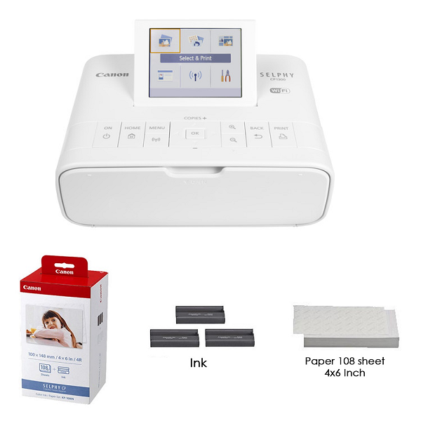 [Trả góp 0%]Máy in Canon SELPHY CP1300 Wifi -(Màu Trắng) - Hàng Canon Lê Bảo Minh + Giấy in ảnh Paper Set KP-108IN