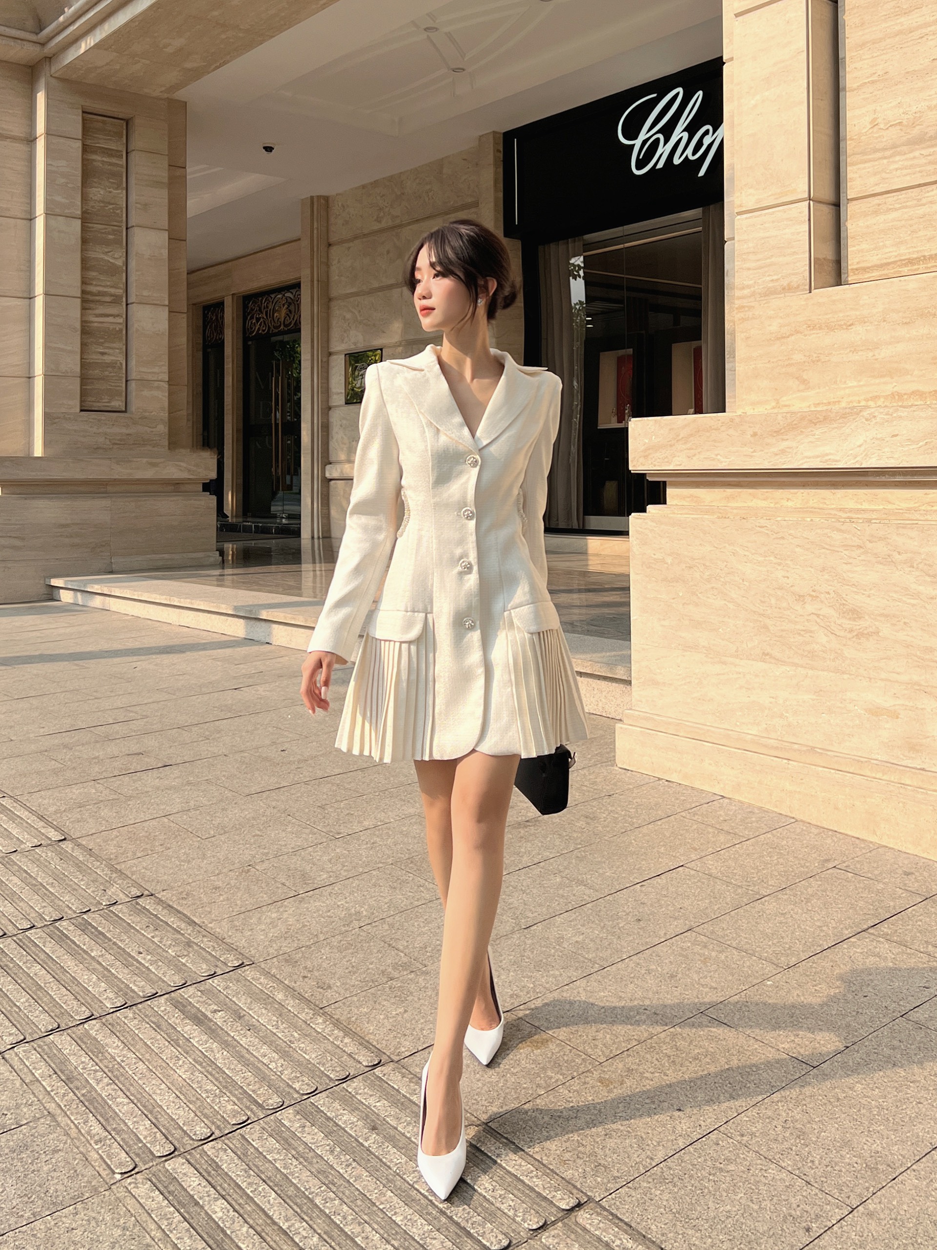 COCO SIN - Đầm Vest Đính Đá Phối Dập Ly