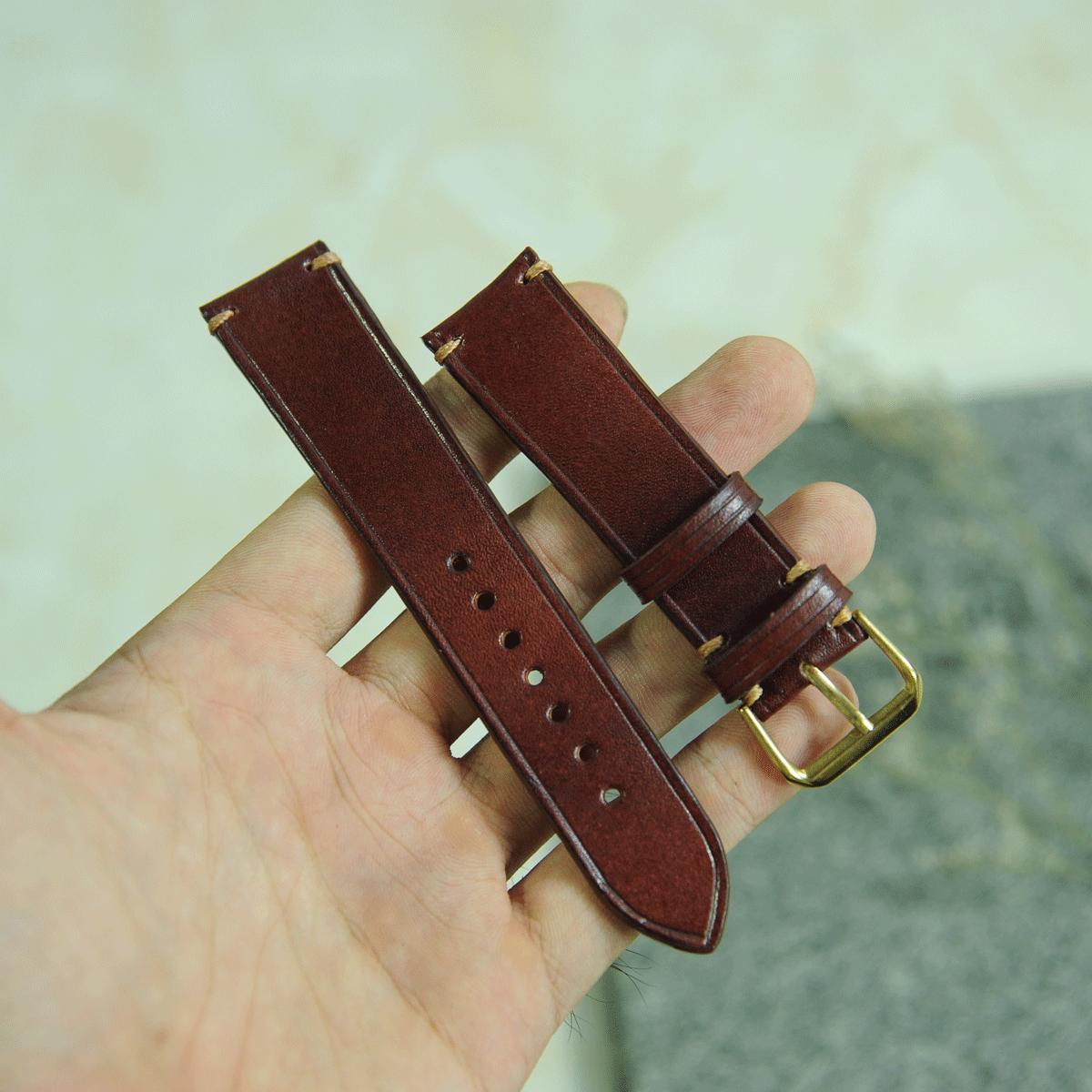 Dây da đồng hồ nam - Dây da handmade màu nâu - Dây đồng hồ Mino Crafts VI209