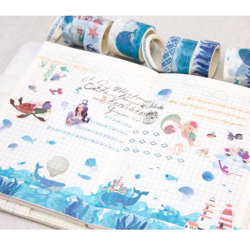 Sét 10 cuộn băng dán washi tape thủ công