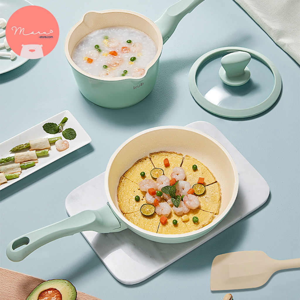 [Tặng nước rửa đa năng KUB] Bộ nồi & chảo vân đá maifan chống dính KUB (kèm xửng hấp)