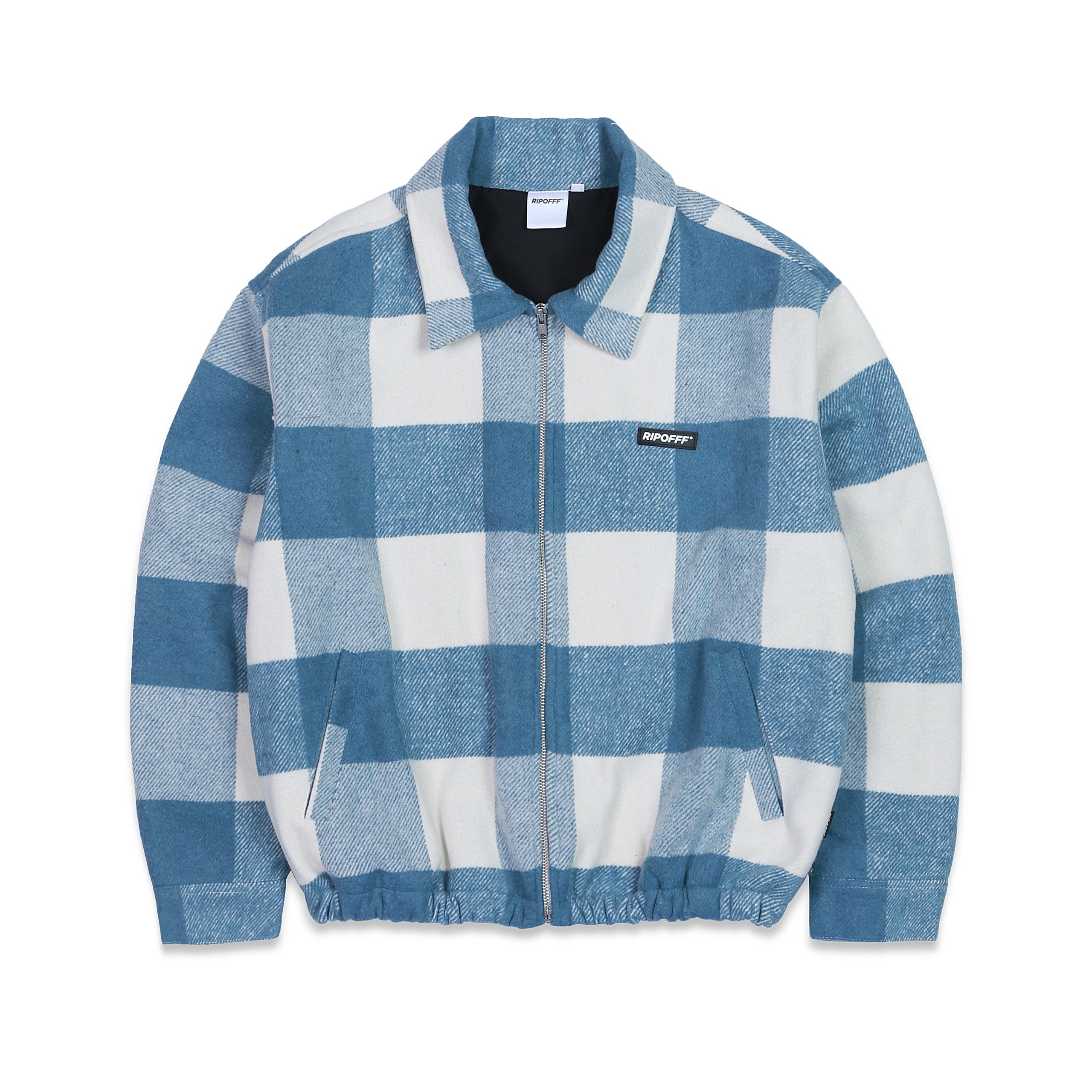 RIPOFFF Checked Zip Jacket - Blue White (Áo khoác tay dài dây kéo vải Wool sọc trắng xanh)