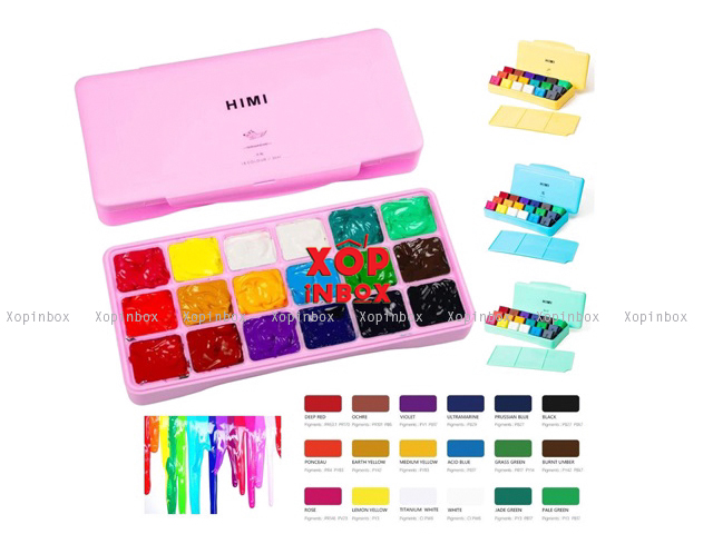 Bộ màu gouache himi 18/24/56 màu dạng thạch 30ml