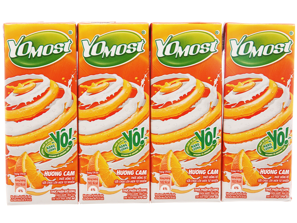 Lốc 4 hộp sữa chua uống vị cam YoMost hộp x 170ml, tạp hóa hiền trang