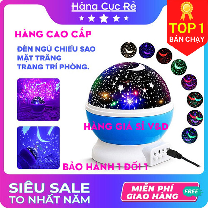 Đèn xoay bầu trời trăng sao, Đèn ngủ chiếu sáng hình bầu trời đầy sao lấp lánh sáng tạo