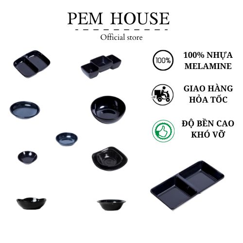 Chén Chấm Melamine Màu Đen Nhiều Size