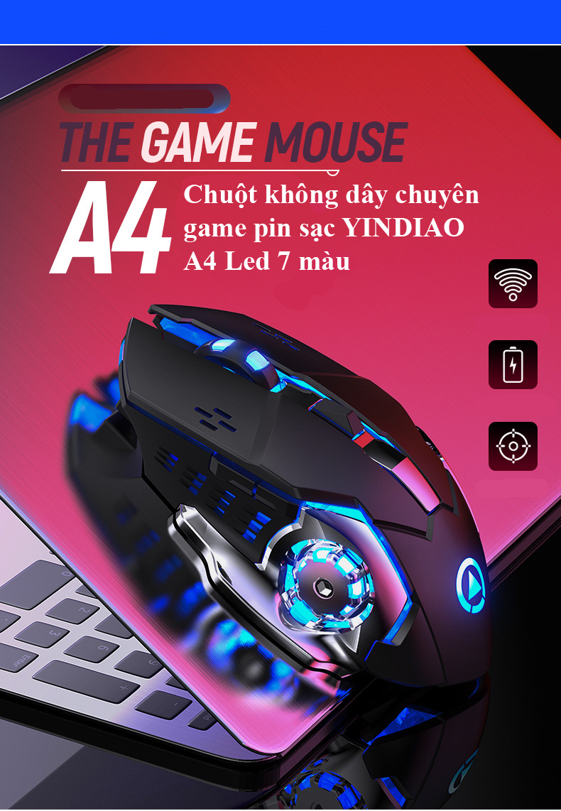 Chuột không dây chuyên game pin sạc YINDIAO A4 Led 7 màu