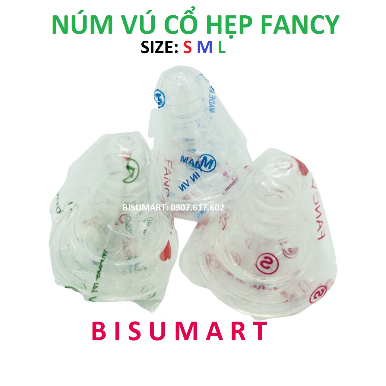 Núm Vú cổ hẹp Silicone Siêu Mềm cho bé FANCY đủ size