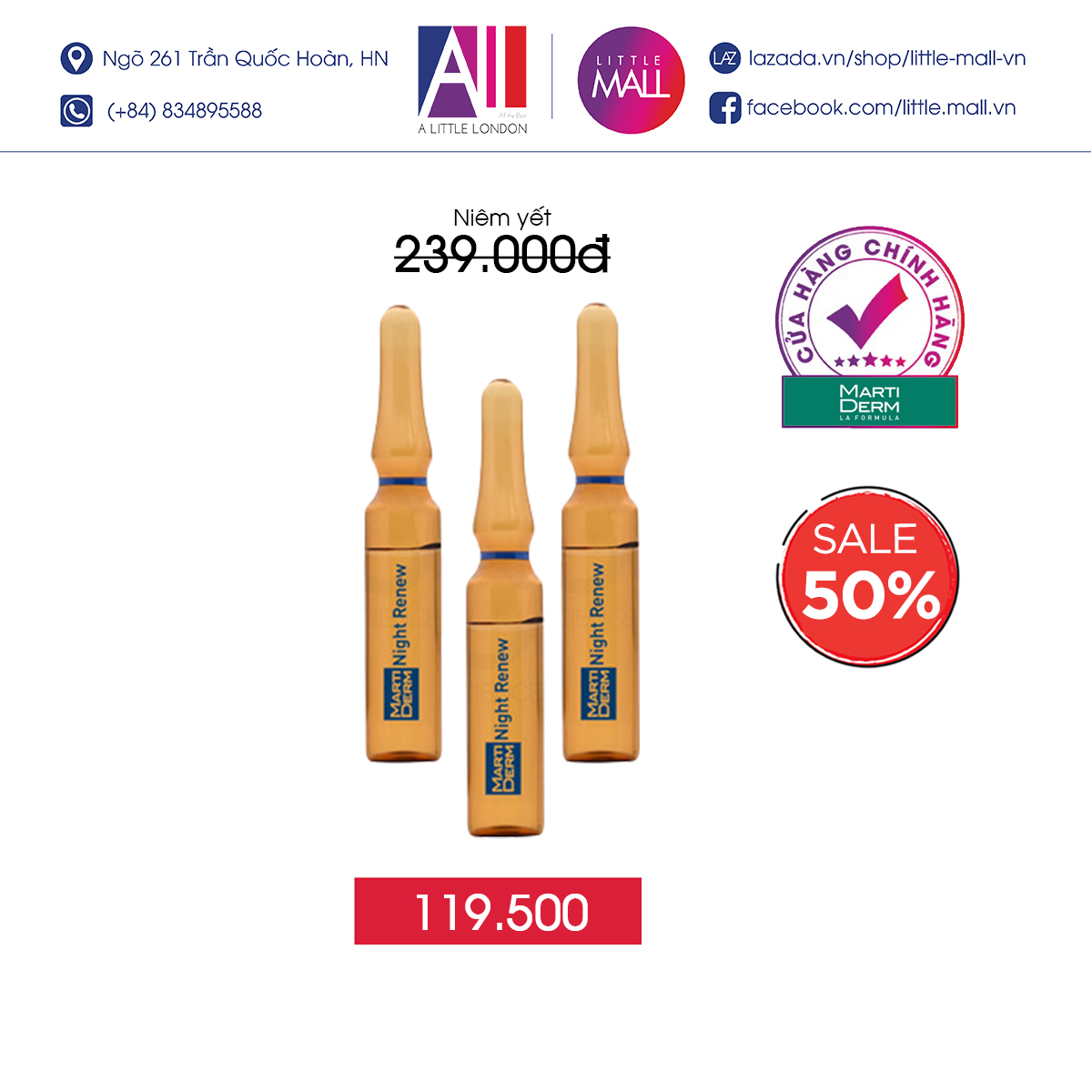 Set tinh chất lão hóa và tái tạo da ban đêm MartiDerm Platinum Night Renew Ampoule (Nhập khẩu)