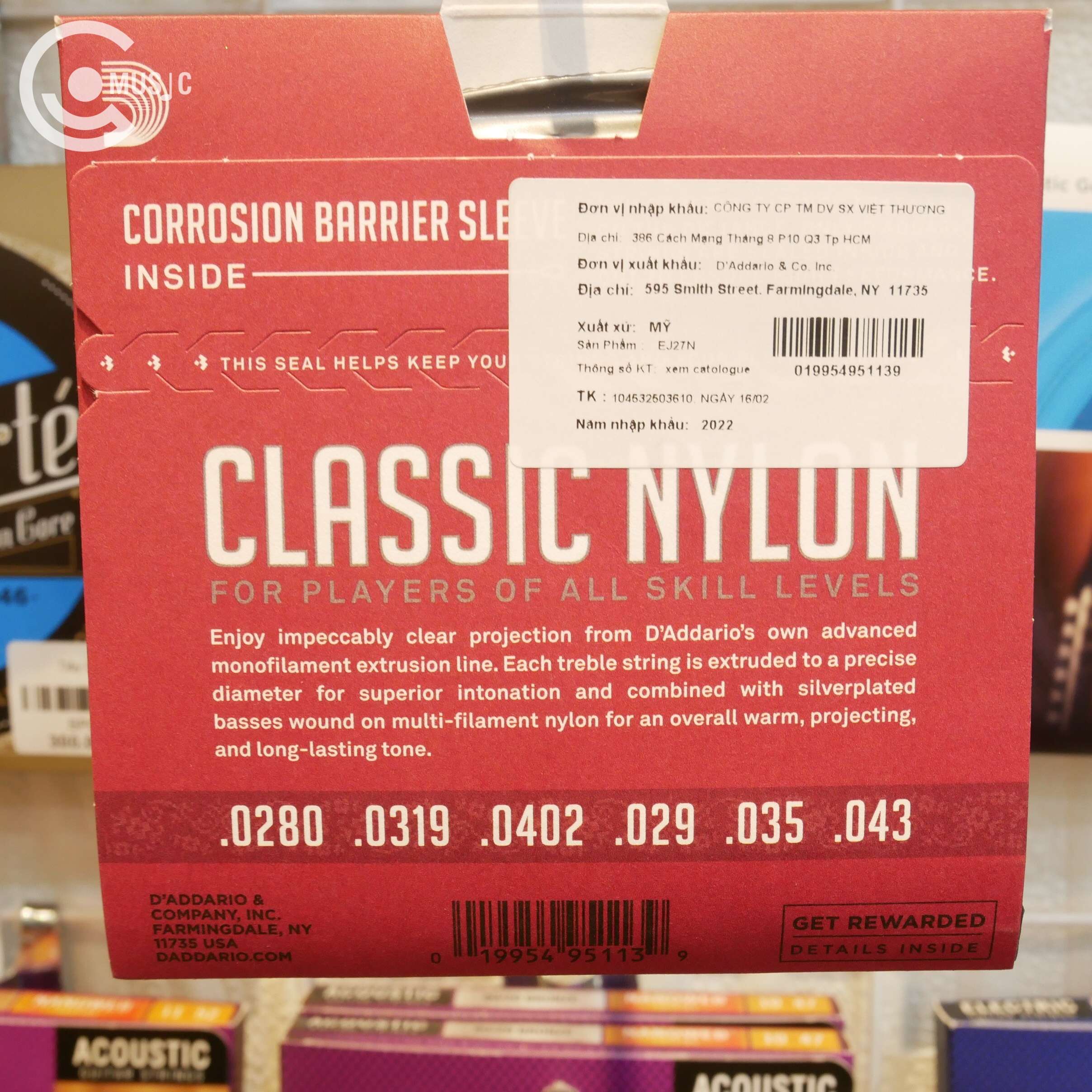 Dây đàn Classical Guitar EJ27N - D'Addario Classic Nylon [C Music Store]