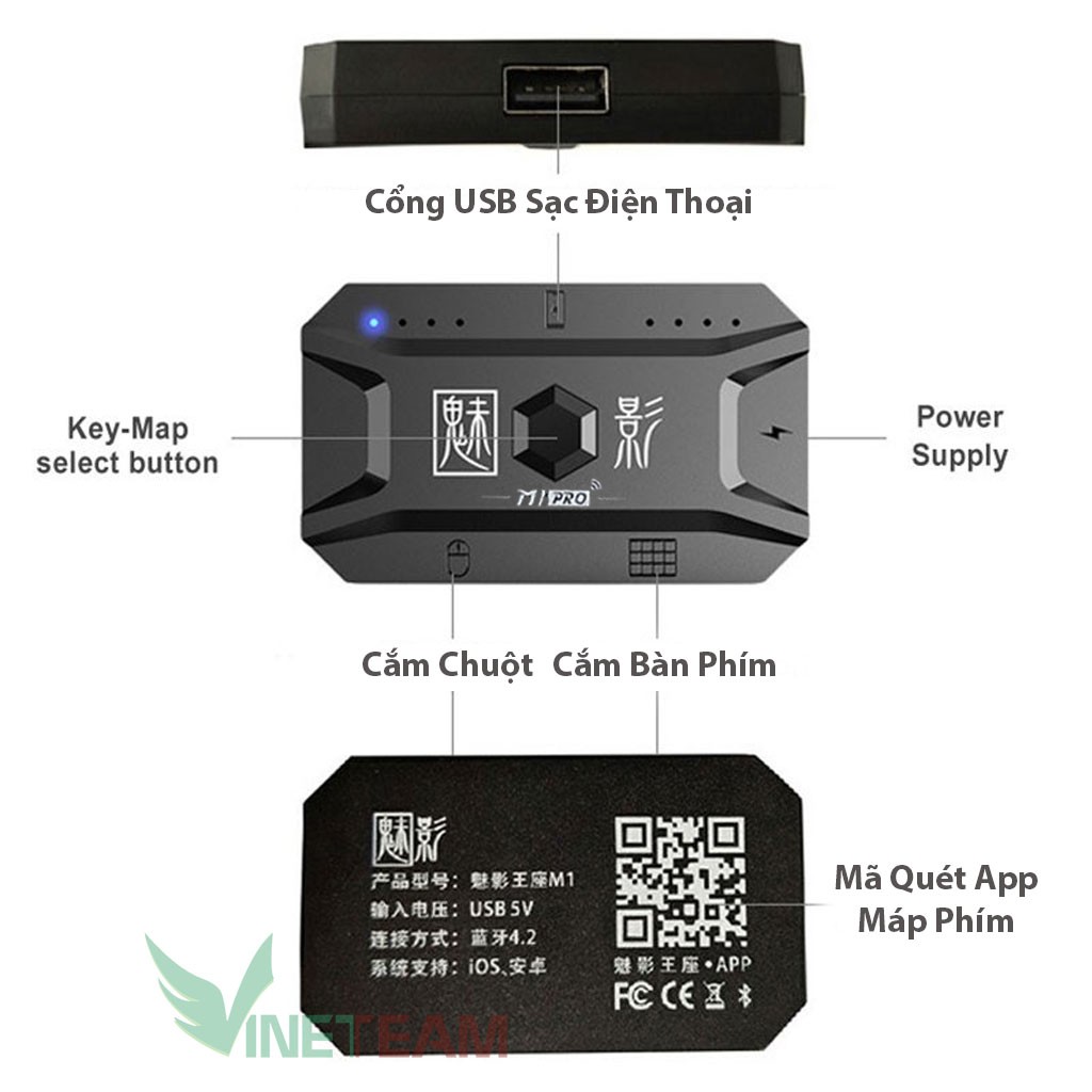 Bộ chuyển đổi M1 pro m1pro M2 / M3/ M4, bộ chuyển đổi chơi gaming chuột bàn phím dùng cho điện thoại Android/IOS để game Pubg Mobile