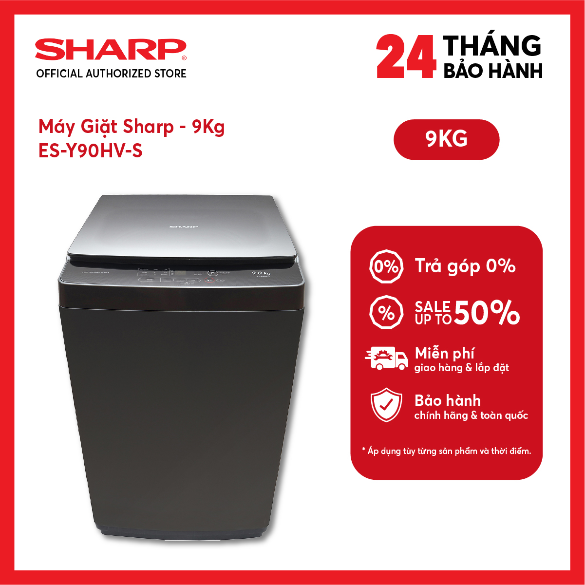 [FreeSHIP COD + Lắp Hà Nội] Máy giặt Sharp ES-Y90HV-S 9Kg Inverter