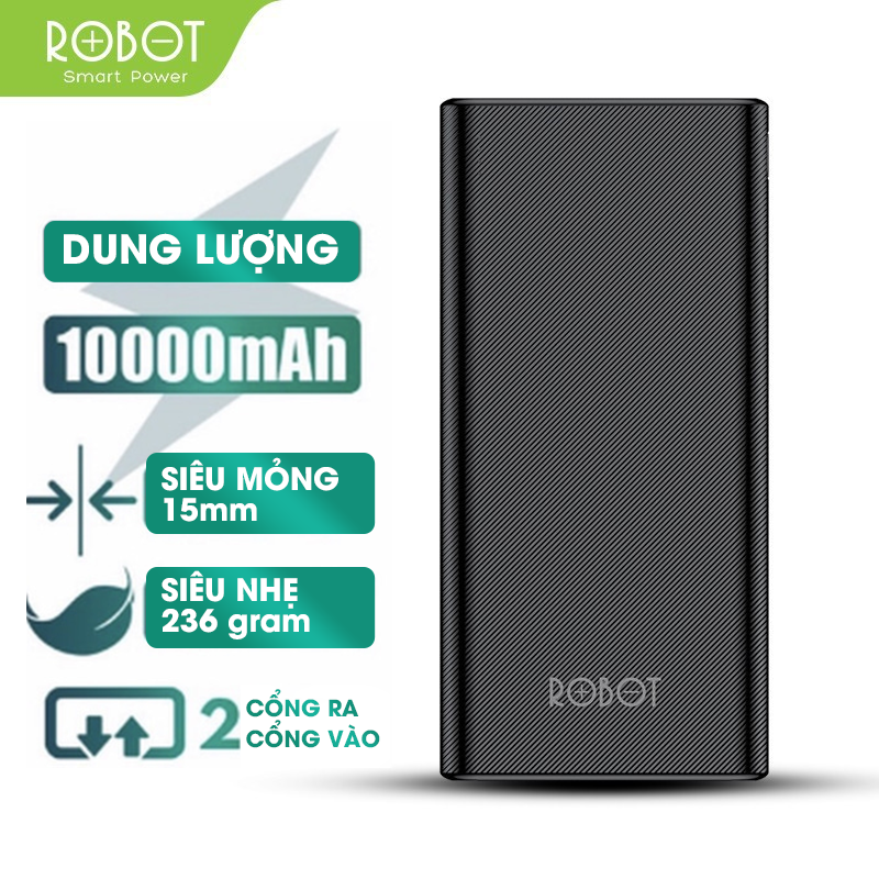 Sạc dự phòng robot rt170 10000mah thiết kế nhỏ gọn 2 cổng usb và 2 cổng micro type-c tặng dây sạc micro - hàng chính hãng