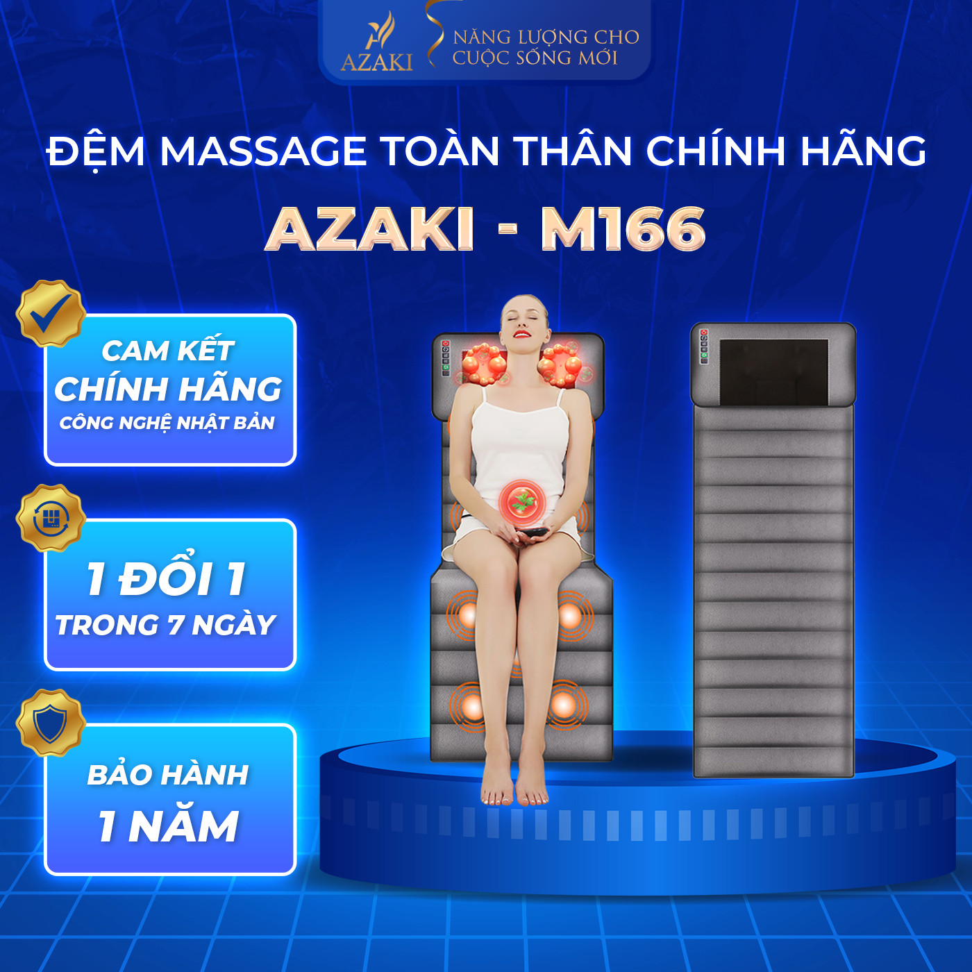 Đệm massage toàn thân Chính Hãng Azaki M166, giảm đau cơ bắp thư giãn