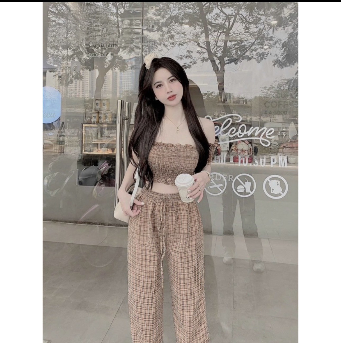 Sét bộ caro quần dài lưng chun siêu hot