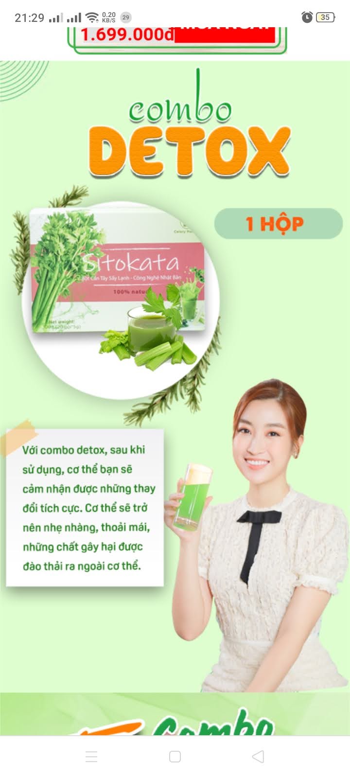 COMBO 2 Hộp Cần Tây SITOKATA - Giảm Cân - Đẹp Da  ( Tặng Kèm chai + Cẩm nang giảm cân )