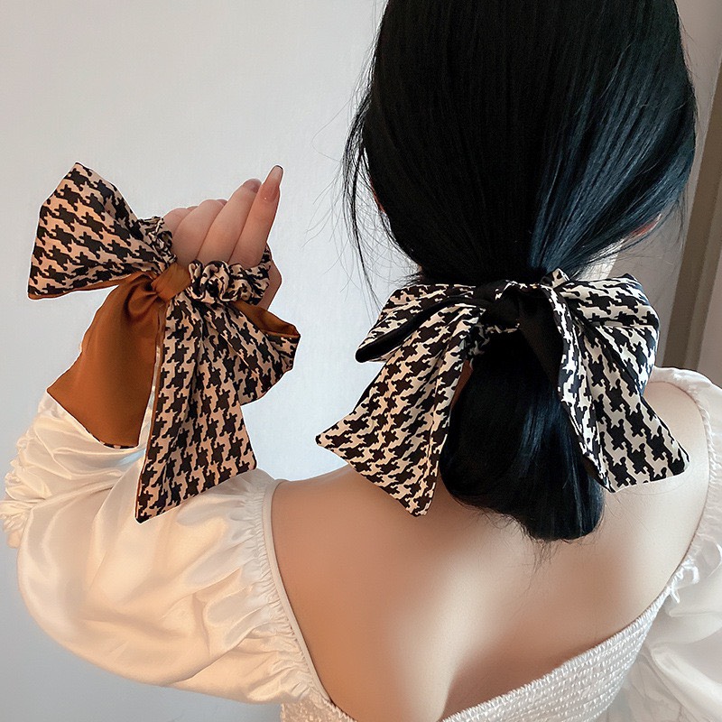 Dây Buộc Tóc, Dây Cột Tóc Đính Nơ Kẻ Caro Cá Tính